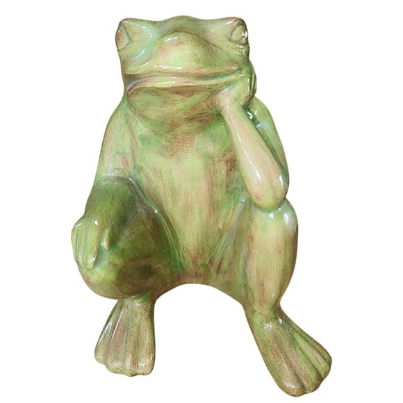 Vintage Arnel's Thinking Frog Bullfrog 1970s Glazed Ceramic Statue Figurine - Picture 1 of 10
